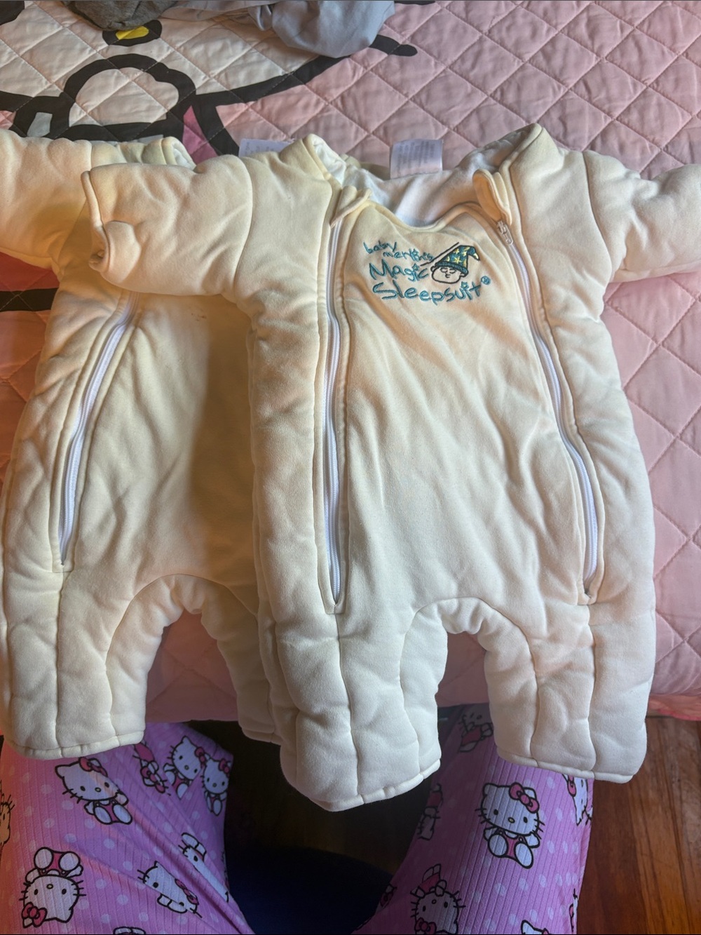 Cream Padded Baby Sleepsuit One-Piece with Dual Front Zippers